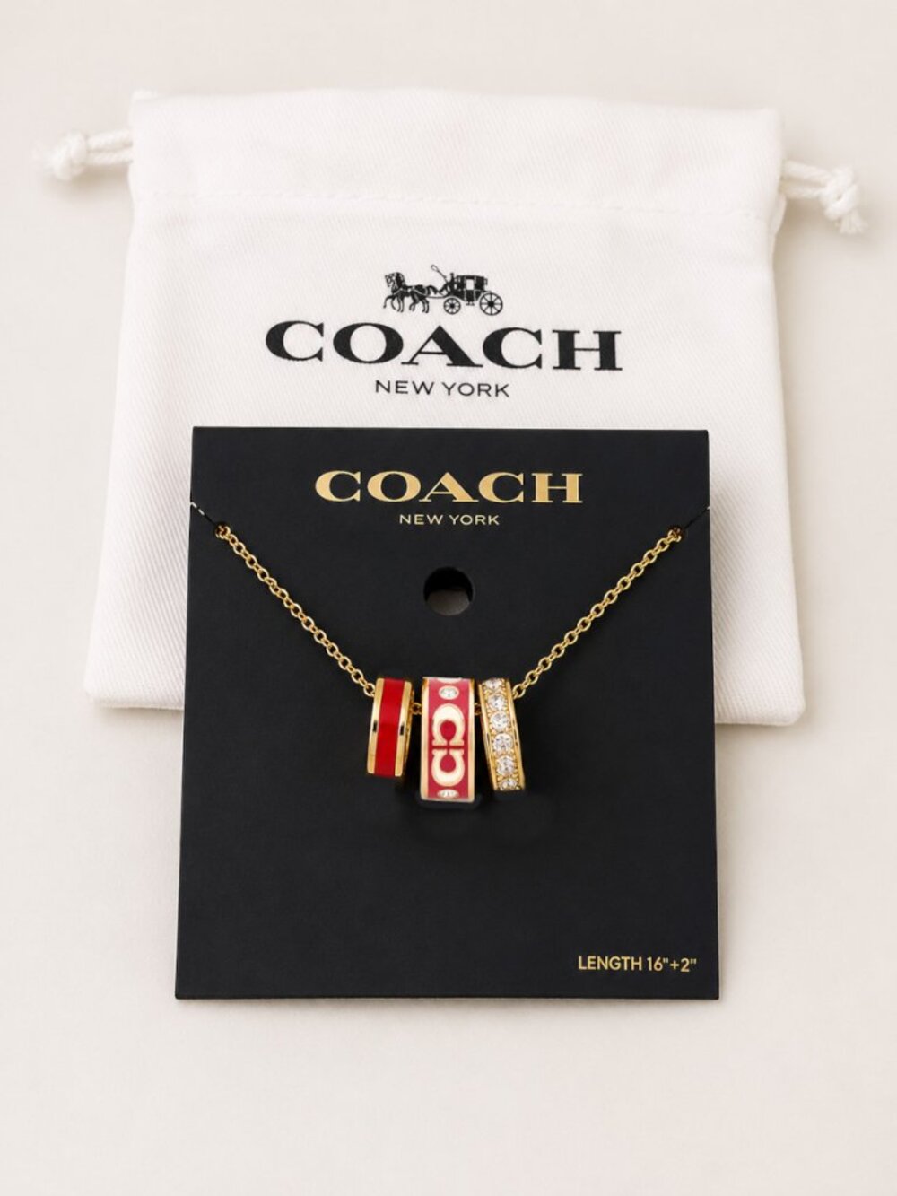 Coach Signature Red Enamel Rondell Necklace New w/Dust Bag - Picture 2 of 6